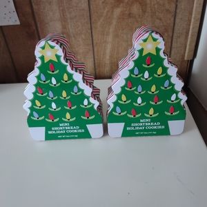 MACY'S TWO CUTE EMPTY CHRISTMAS TREE SHAPED TINS.
